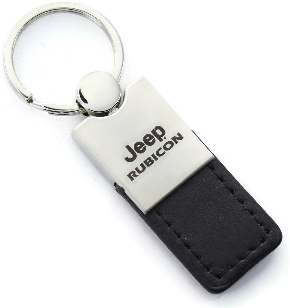 Jeep Rubicon Black Leather Long Tab Logo Key Ring